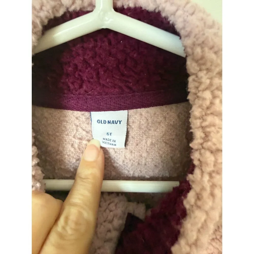 Old Navy Girls 5T Sherpa Fleece Pullover Dusty Pink Quarter Zip Jacket